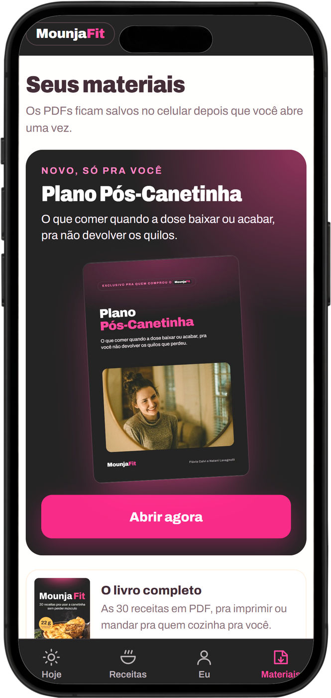 App MounjaFit no iPhone com o Plano Pós-Canetinha em destaque